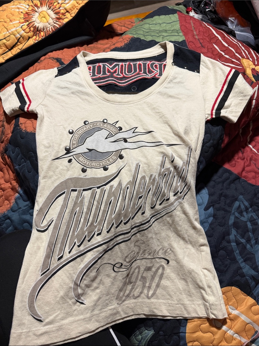 Triumph Cream Thunderbird Graphic Tee with Black and Red Details xs - Picture 2 of 4